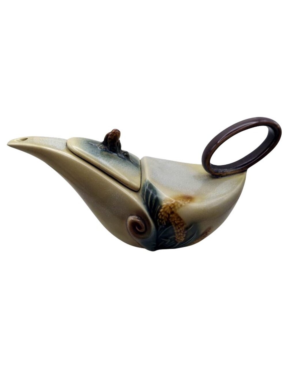 Hull Pottery Teapot Genie Lamp Parchment & Pine Vintage 50s Mid-Century Modern